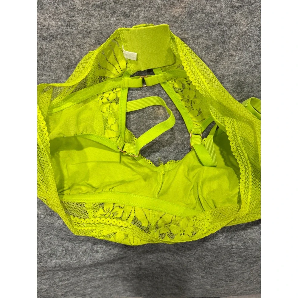 Aerie Floral Lace Wireless Bralette Neon Green‎ XL Boho Longline Bra